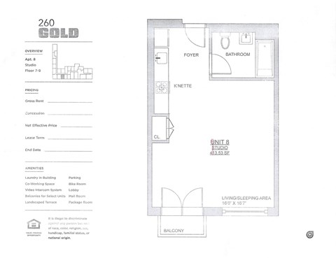 Floor plan for studio, 1 bath, 413 sqft